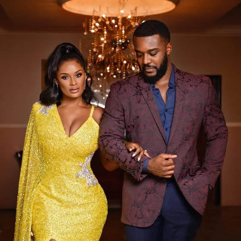Aso Ebi 2019 блестящие Сексуальные вечерние платья в арабском и желтом цвете на тонких