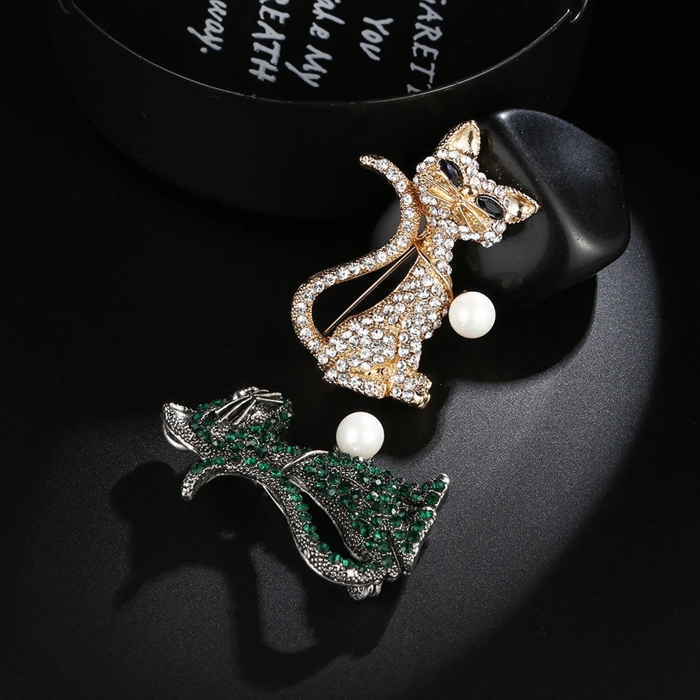 Броши-кошки JUJIE в винтажном стиле для женщин брошь виде животного с жемчугом 2020