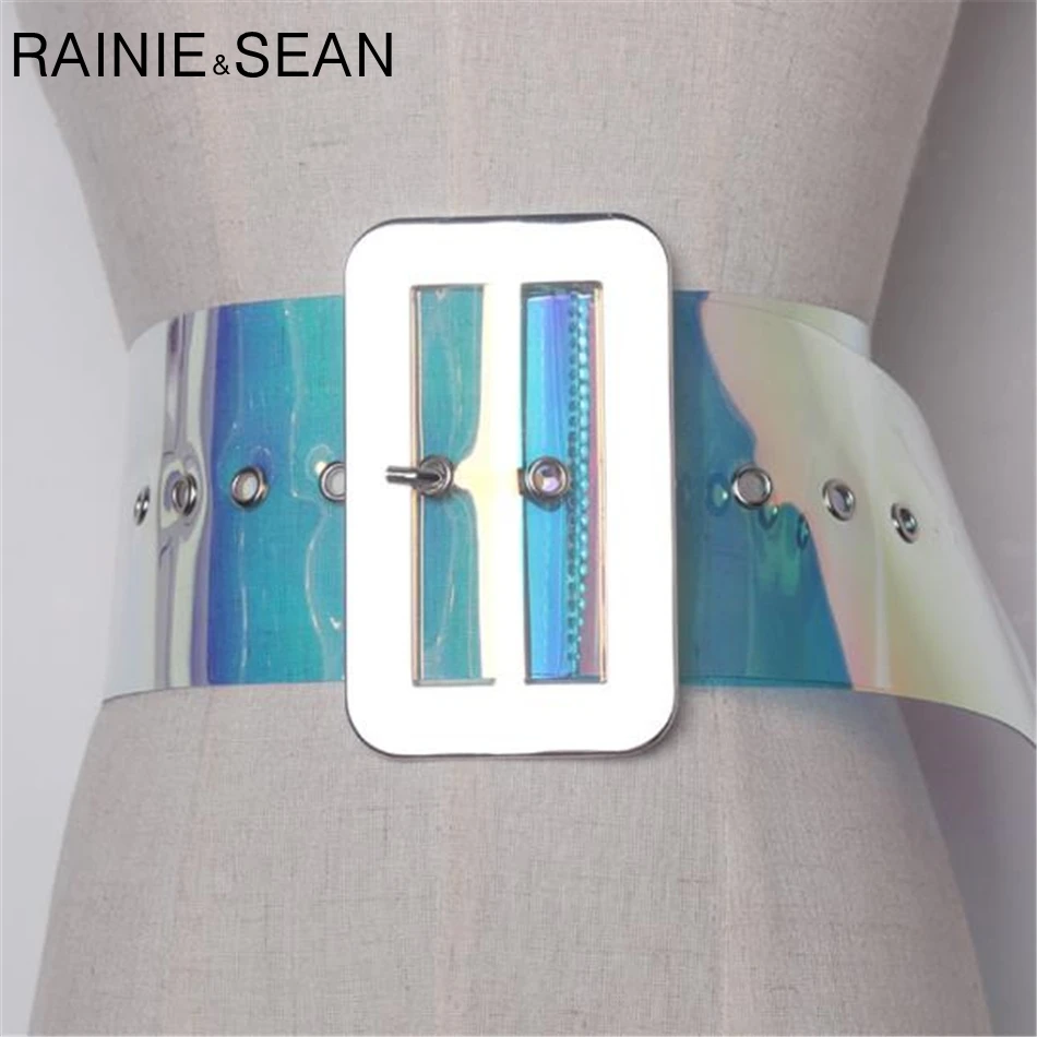 Широкие прозрачные ремни RAINIE SEAN с большой металлической пряжкой из ПВХ яркие