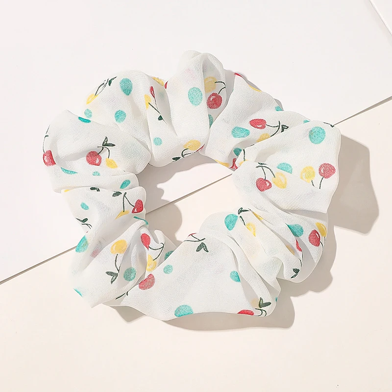 

Hot summer Cherry Strawberry Print hair scrunchie chiffon women Elastic Hair Band Ponytail Holder Hair Tie Girl Gum Accessories