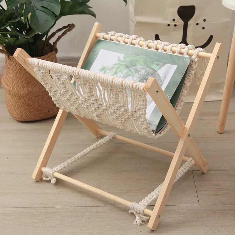 

Magazine Rack Bohemian Style Woven Storage Rack Cotton Rope Hand-woven Beautiful And Strong Folding Book Magazine Floor Rack