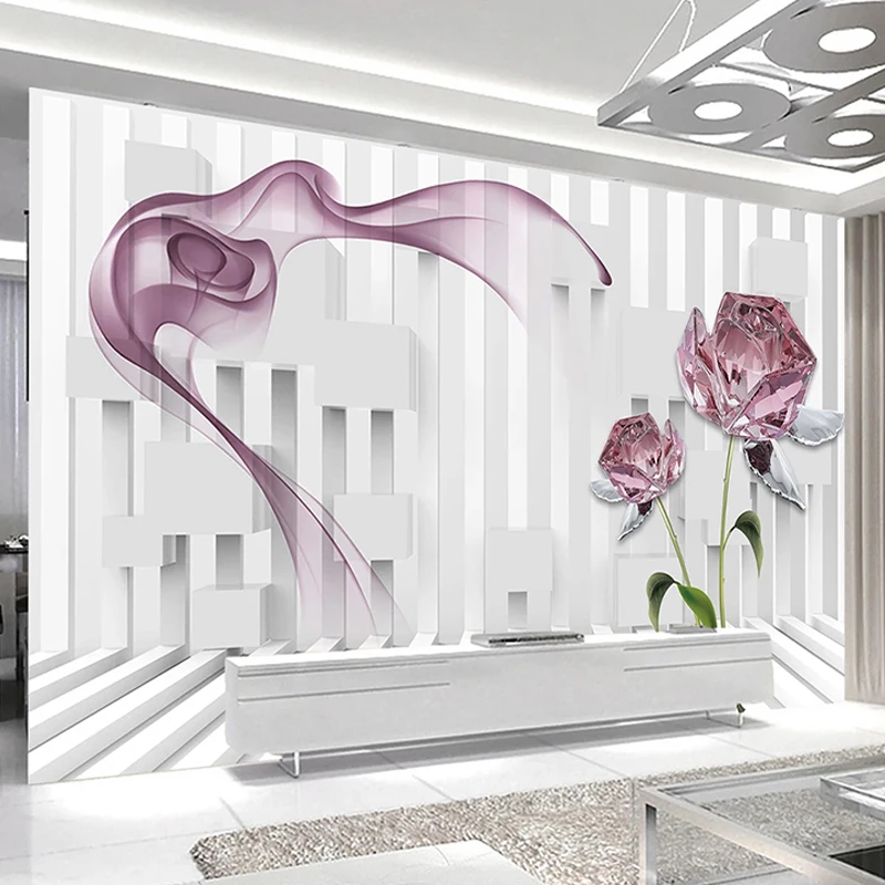 Самоклеящиеся непромокаемые обои на заказ 3D розы с кристаллами цветы дымчатые