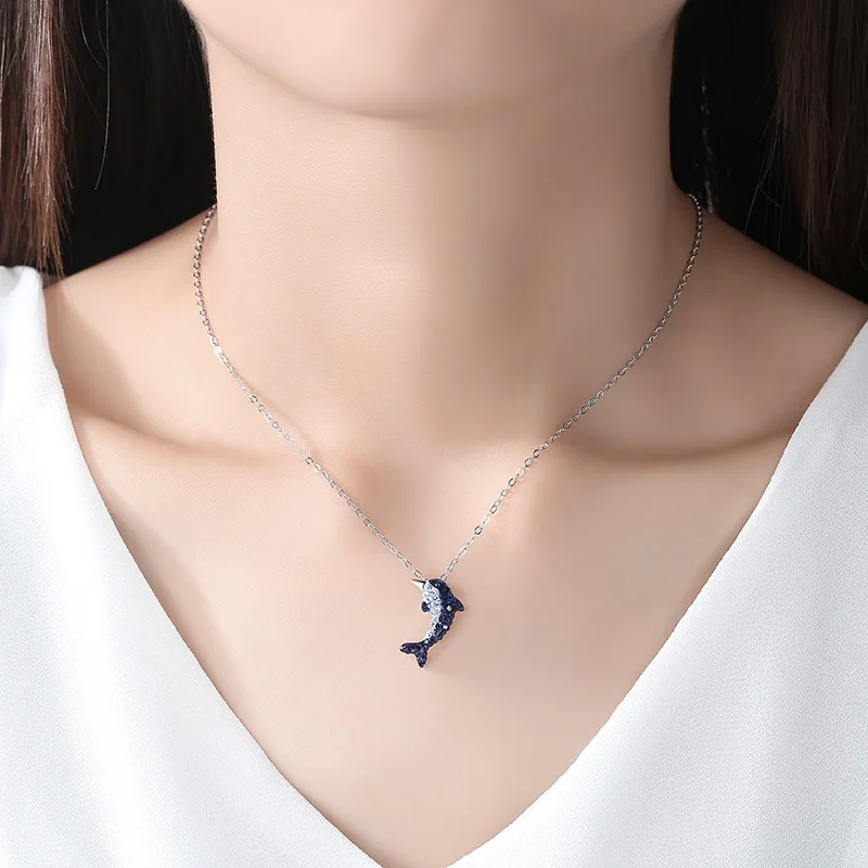 

Buyee Real 925 Sterling Silver Clavicle Chain Necklace Crystal Dolphin Fish Simple Pendant Necklace for Women Fashion Jewelry
