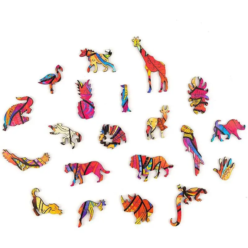 

Wooden Puzzle Assembled Building Blocks Colorful Animals Handmade Gifts Gift Adult Mysterious Toy Creative Lions Design Kid K4Y5