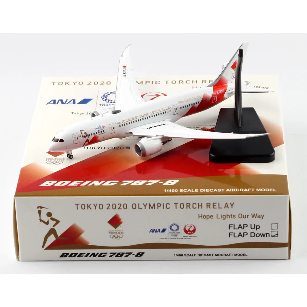 

1:400 Alloy Collectible Plane JC Wings EW4788003A ANA JAL Torch Relay Boeing B787-8 Diecast Aircarft Jet Model JA837J Flaps Down