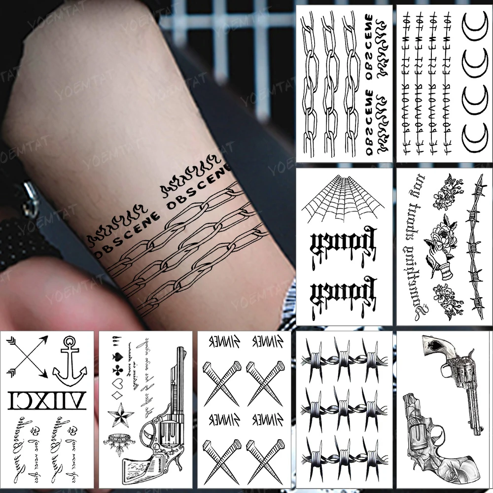 

Waterproof Temporary Tattoo Sticker Chain Letter Simple Black Tattoo 2021 New Wrist Woman Man Child Fake Flash Tattoos