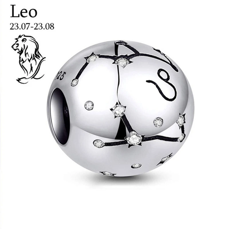 Бусина-Шарм из серебра 925 пробы с двенадцатью созвездиями |