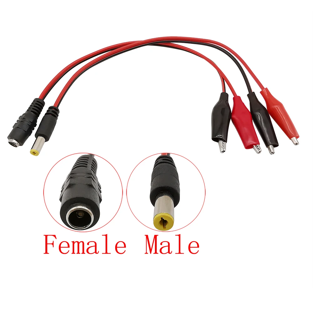 

5.5mm x 2.1mm DC Male Female Cable Connector 5.5*2.1mm DC Power Plug Jack to Dual Alligator Clips Test Lead Crocodile Clamp Wire