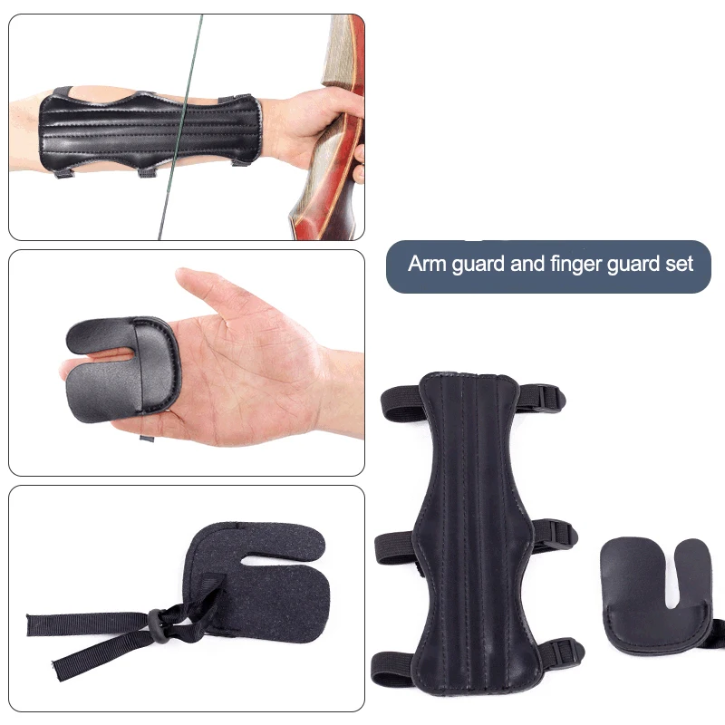 

Archery Shooting Protector Gear Set Hand Finger Guard Glove Genuine Leather Arm Bracer Hunting Accessory Outdoor Shooting HZ001