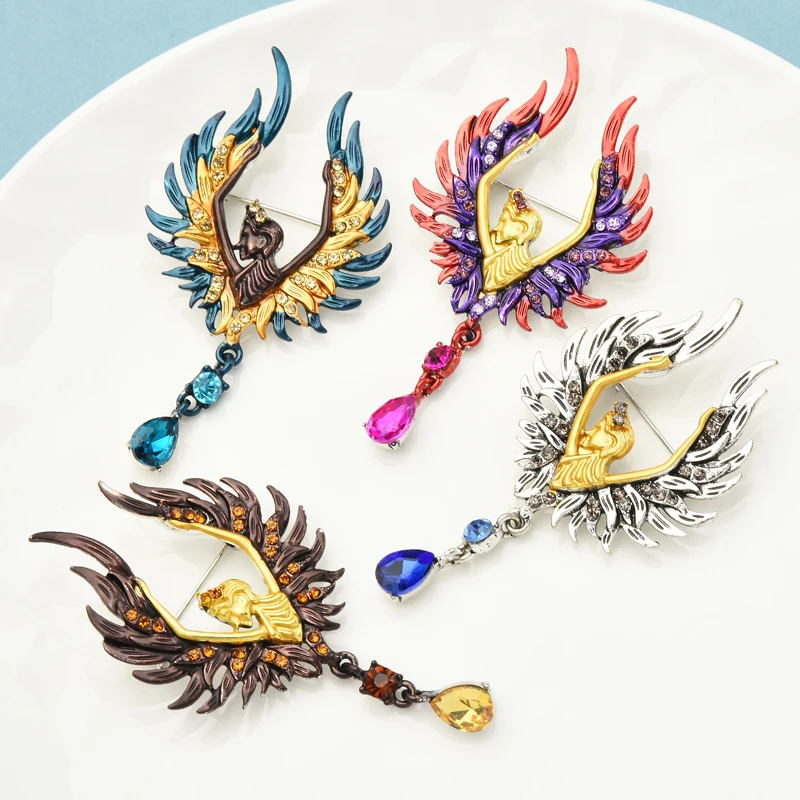 Wuli &amp baby красавица крылья броши Ангел для женщин 4 цвета капля воды Сказочная