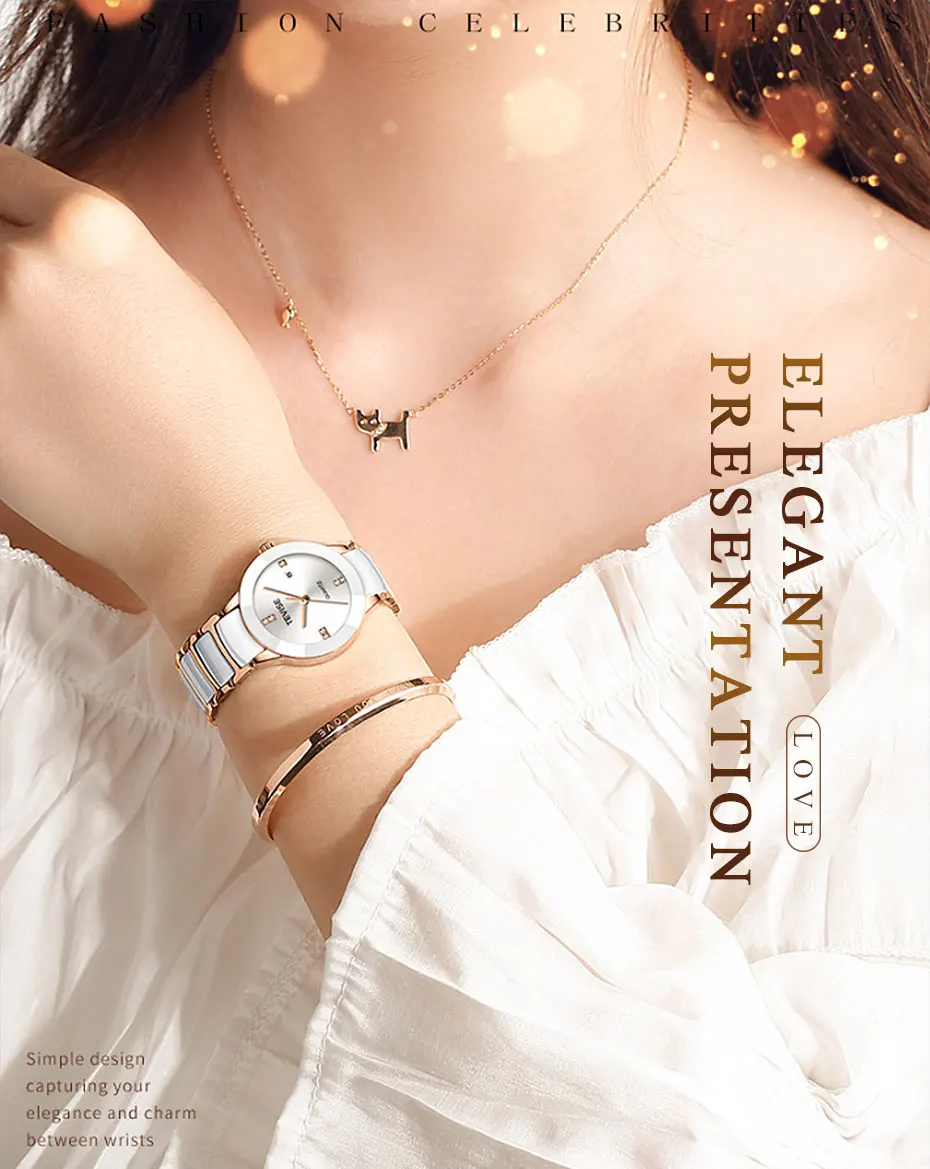 Женские наручные часы Tevise роскошные дизайнерские Кварцевые Золотые с