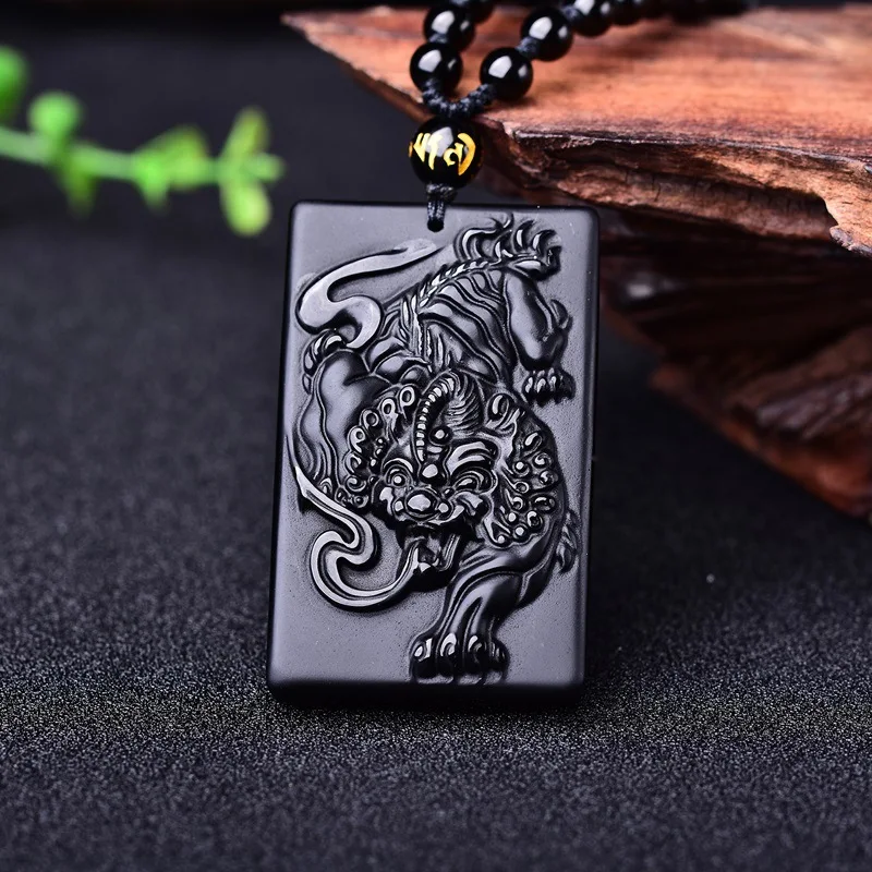 Падение корабля нефритовые украшения черный обсидиан ожерелье с единорогами