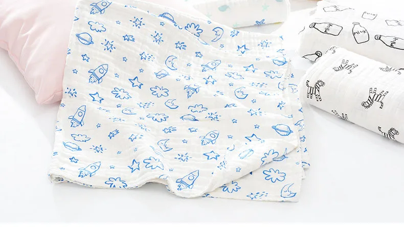 

Muslin Baby Blanket Cartoon Blanket 3 Layers 110cm*110cm Bamboo Muslin Swaddles Baby Boy Blanket Cotton Bedding Sheet