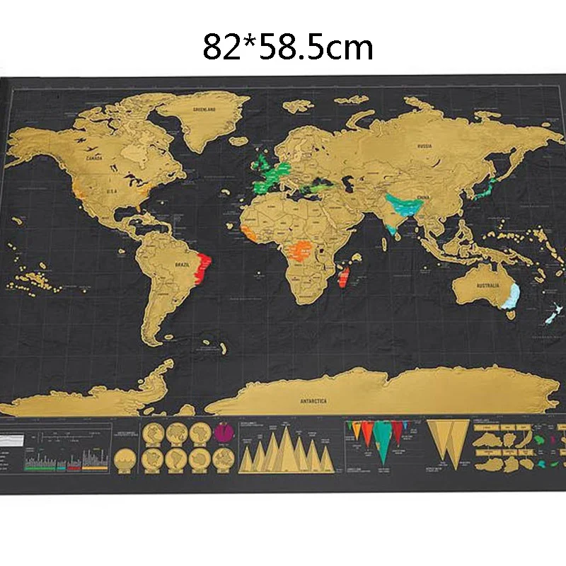 82x58.5cm black 1 шт. Подарочная стираемая черная карта мира, скретч для карты мира, персонализированные дорожные царапины для карты, украшение для дома, наклейки на стену - Цвет: 82x58.5cm black