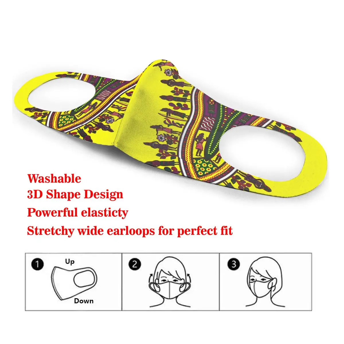 

Vingate Yellow African Dashiki Print Dust Mask Mouth-Muffle Washable Fabric Adult Protective Face Windproof