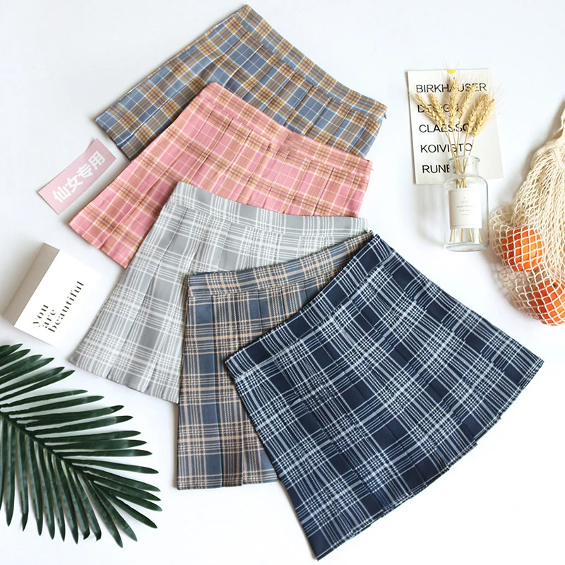 

Preppy Japanese Korea Short Skirts 2021 New High Waist Mini Womens Skirts Kawaii Pink Plaid Pleated Tennis Casual Skirt