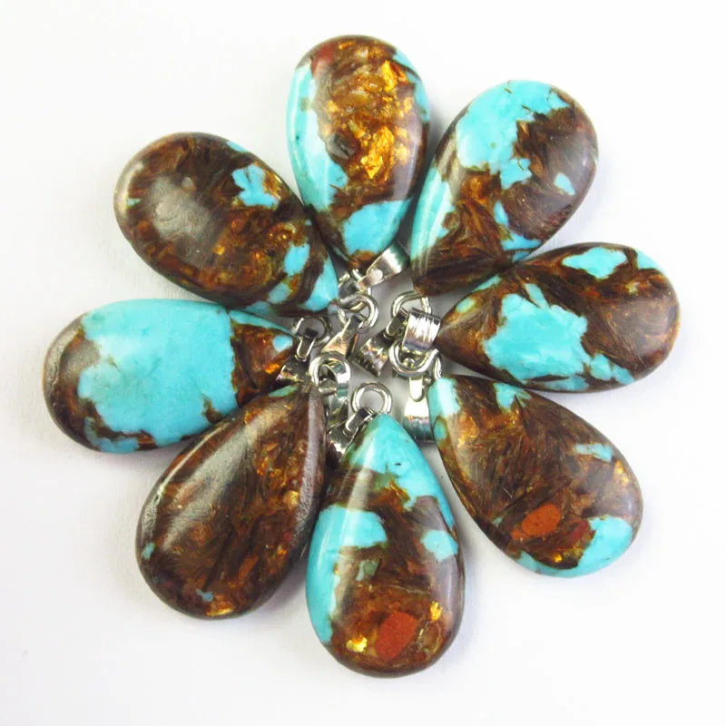 

15g 5Pcs Blue Man-made Turquoise Gold Copper Bornite Teardrop Pendant 239SK Free Shipping Fashion Jewelry