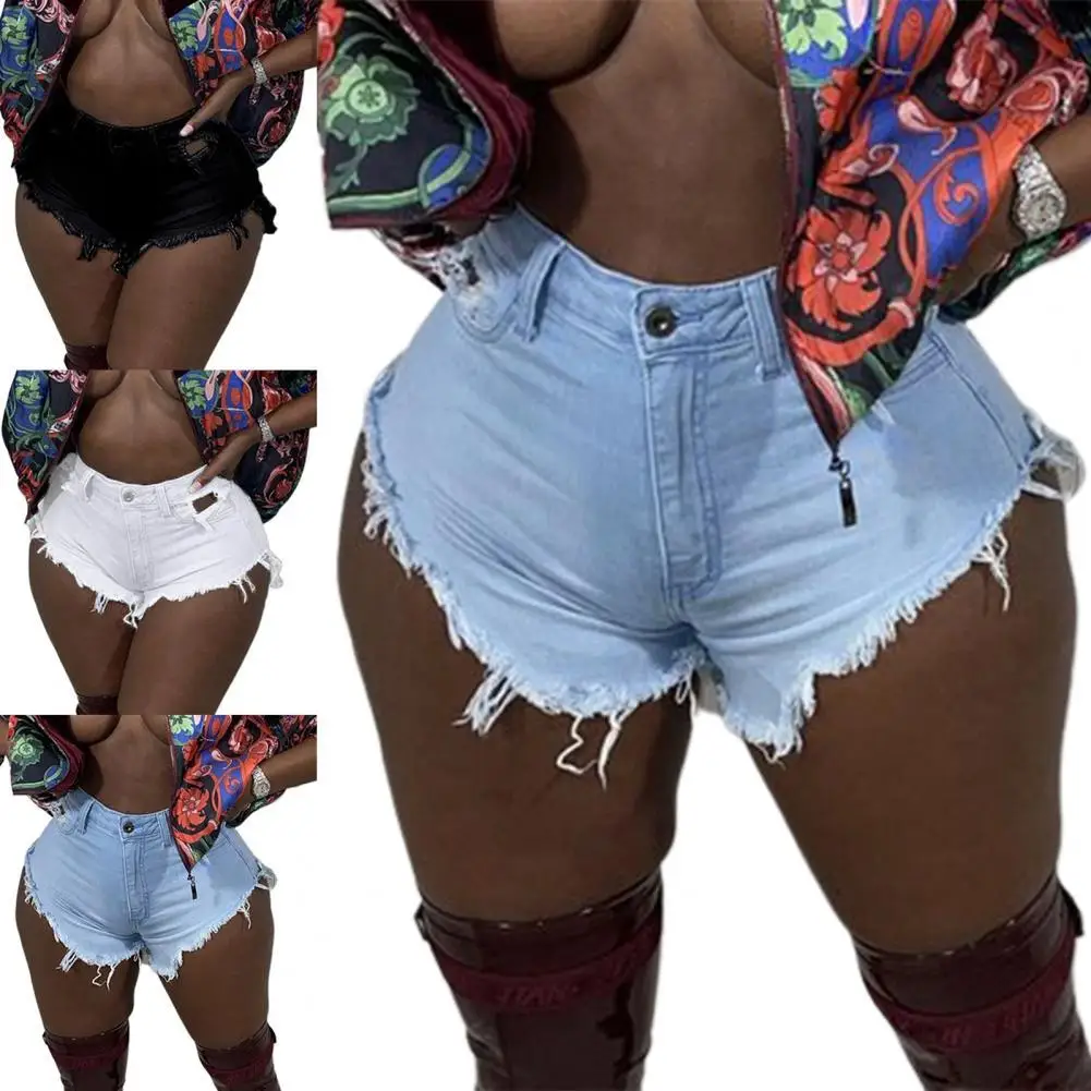 

80% Hot Sales!! Sexy Summer Women Shorts Solid Color Ripped Hole High Waist Slim Denim Hot Pants for Daily Life