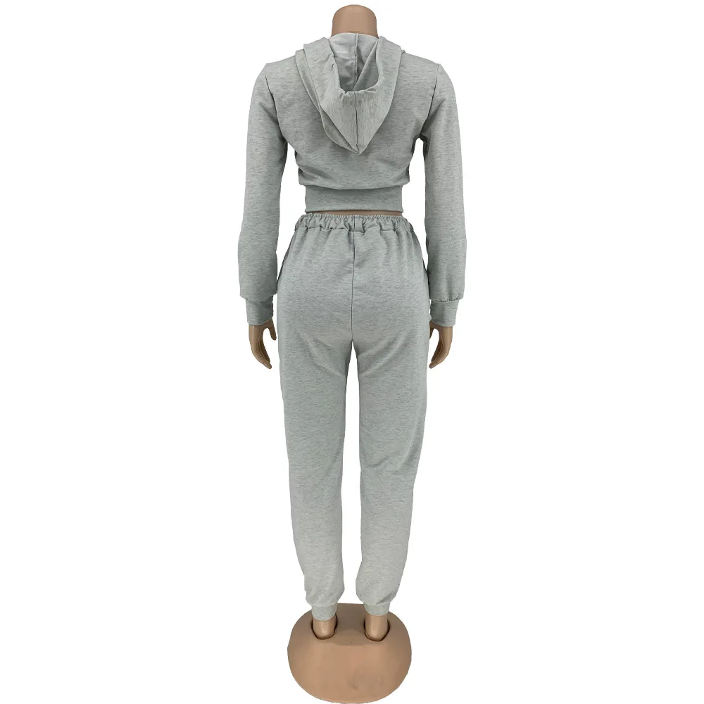 

Autumn Hooded Short Jacket Coat Pants 2 Two Pieces Sets For Women Solid Sweatershirt Mujer 2 Piece Set Women