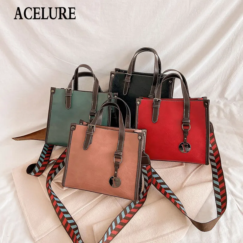 

ACELURE Solid Color Female PU Leather Handbag Colorful Wide Strap Shoulder Crossbody Bag High Quality Casual Tote Bags for Women