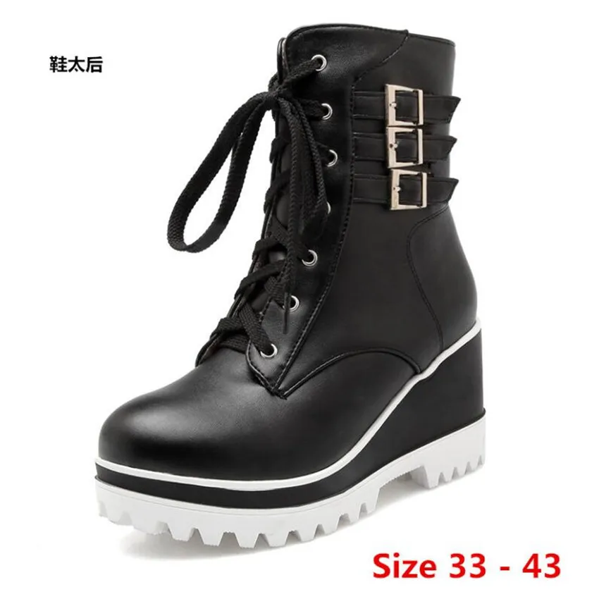 

Женские ботильоны на плоской платформе, короткие ботинки на Высоком толстом каблуке, мотоциклетные ботинки, маленький размер 33-43, для осени ...