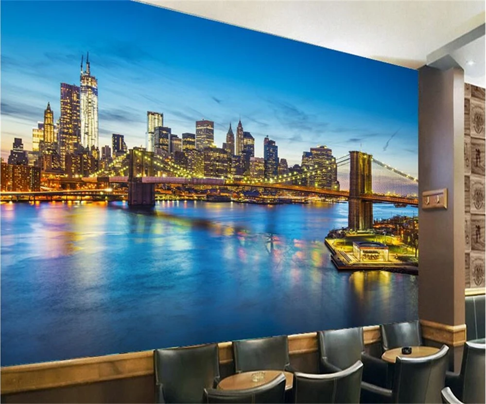 Большой заказ обои синий город архитектура ночной Ландшафтный мост ТВ настенная