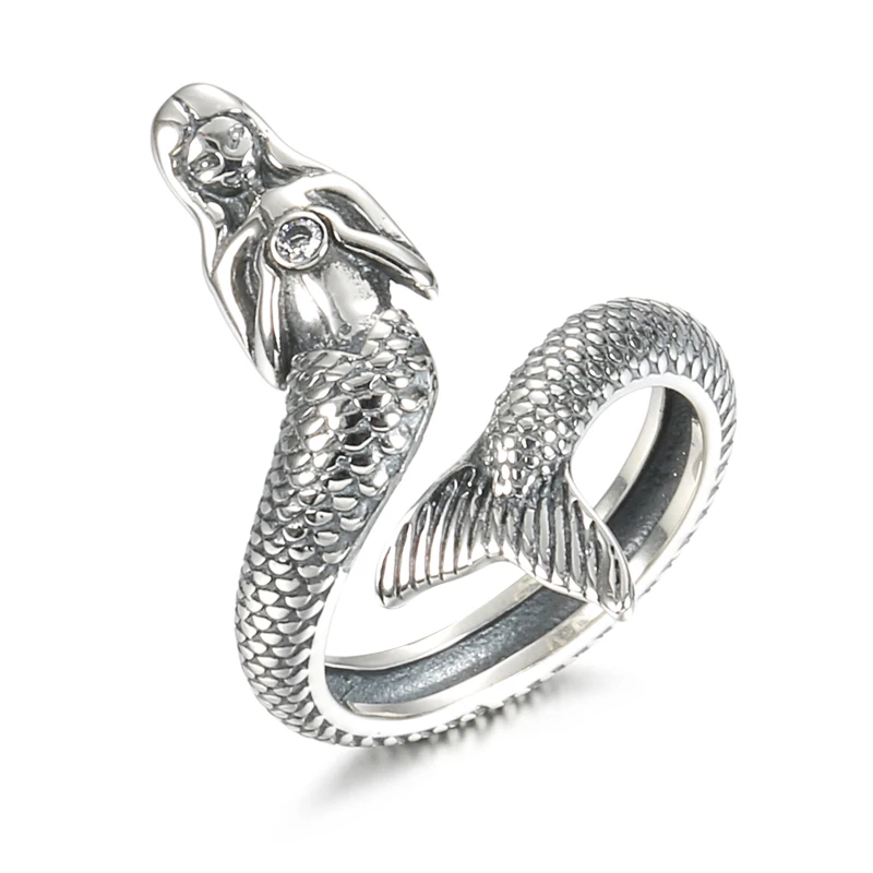 Kinel Hot Sale Trendy 100% 925 Sterling Silver Animal Collection Mermaid Family Finger Rings For Women Silver Jewelry Gift images - 6