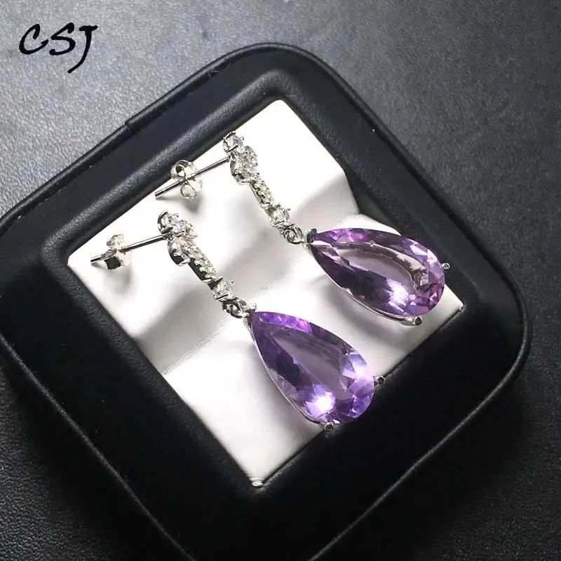 CSJ, новинка, груша, 10*18 мм, 13ct, аметист, хорошие серьги, Стерлинговое Серебро 925 пробы, натуральный драгоценный камень, хорошее ювелирное изделие для женщин, вечерние, подарок