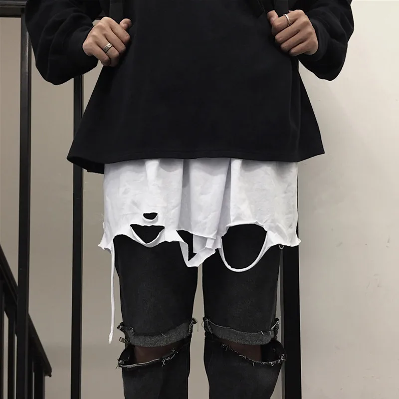 Мужские Винтажные шорты в стиле хип хоп рваные с фальш вставкой короткие брюки