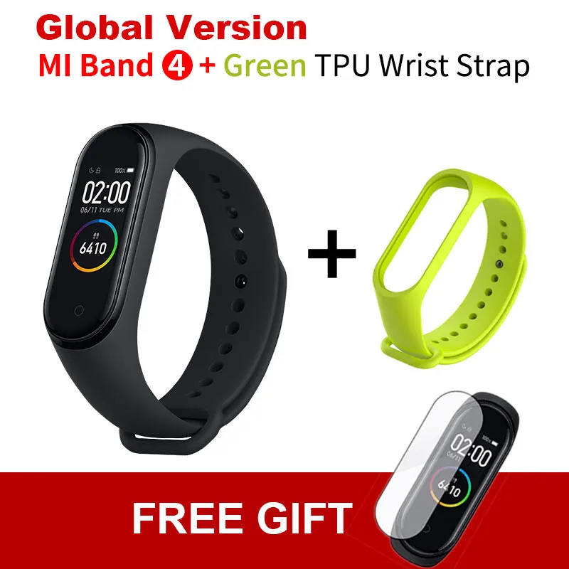 Add Green TPU Strap Xiaomi mi Band 4 новейший mi band 4 Mp3 музыкальный цветной экран фитнес частота сердечных сокращений Bluetooth 5,0 умные часы - Цвет: Add Green TPU Strap