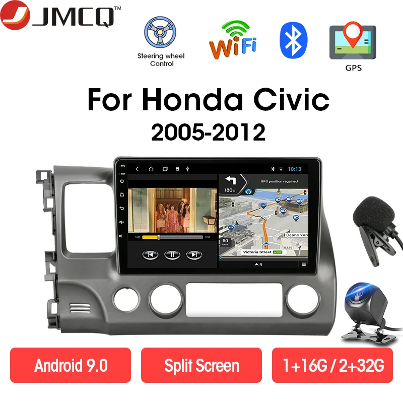 Мультимедийная магнитола JMCQ для Honda Civic 9 0 2006 10 дюймов 2din Android 2011 GPS 2 + 32