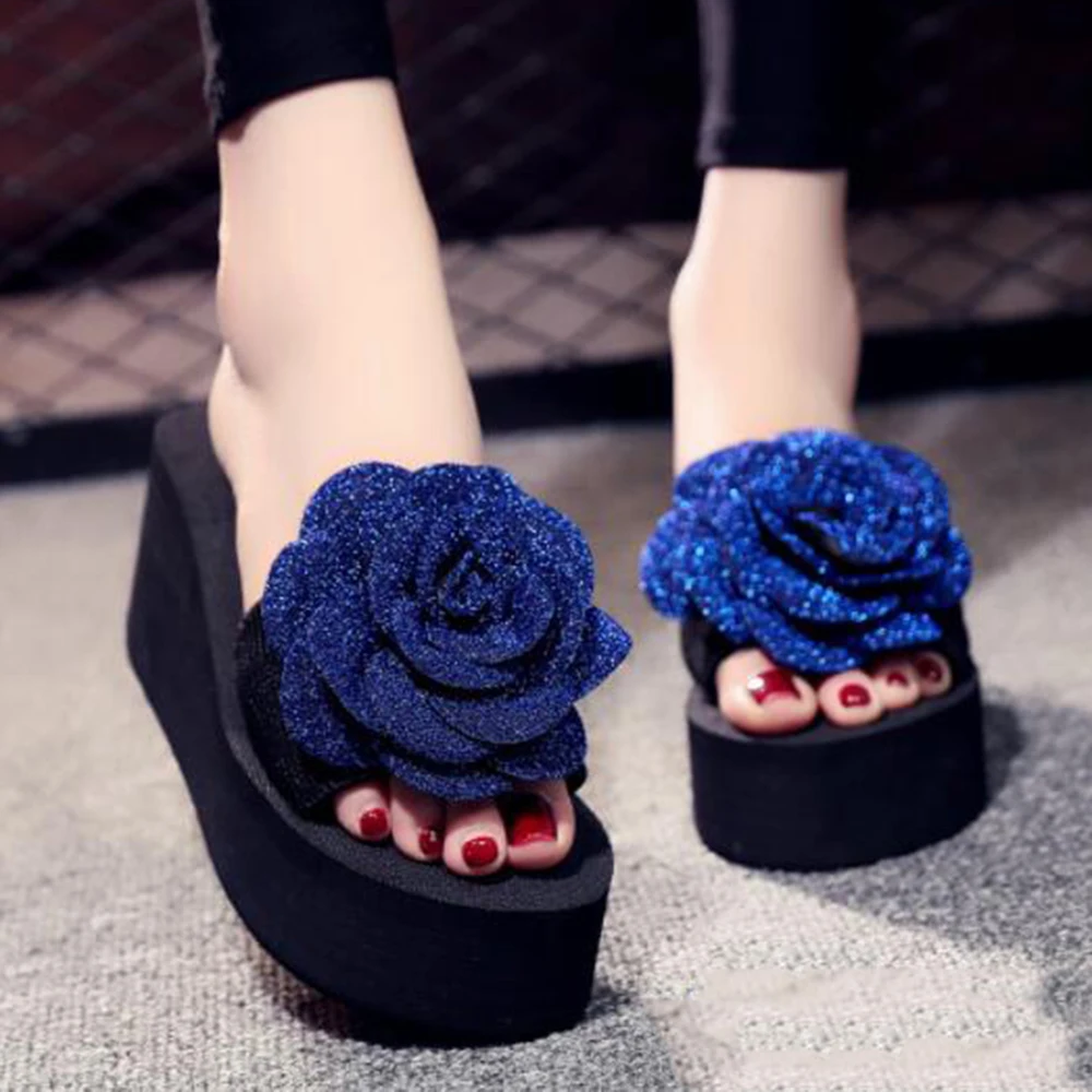 

Women Flower Slippers Fashion Slippers Slip-on Open Toe Casual Shoes Ladies Outdoor Beach Flower Wedges Color Flip Flops qq708