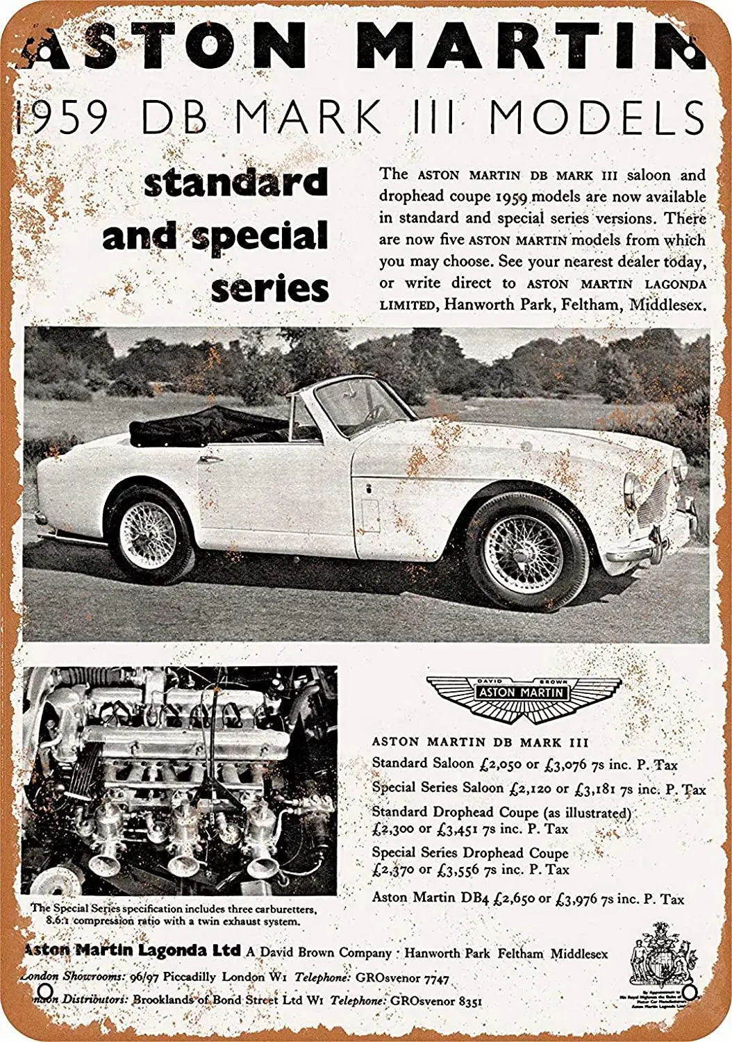 Нет бренда Aston Martin дБ MK II Оловянная металлическая табличка бар фоновая фотография