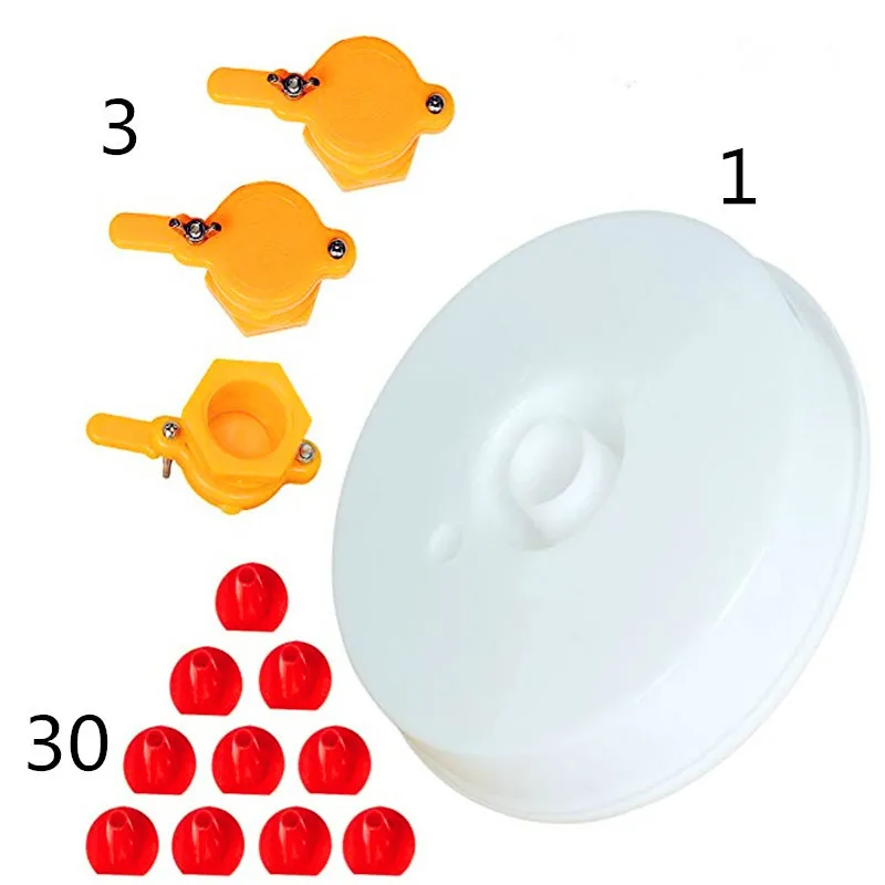 

White Flat Big Round Water Feeder 1 Yellow Honey Flow Port 3 Conical Air Outlet 30 Beekeeping Tool Sets