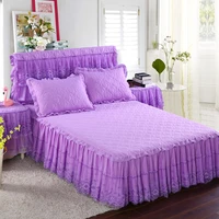 1pcs bedspreads double bed sheet chinese style purple lace with embroidery bed skirt non slip big bed spread king queen size