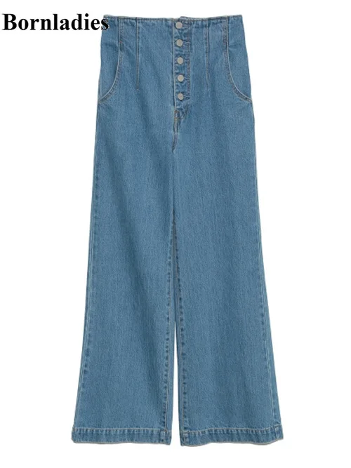 

Bornladies 2021 Spring Woman Bottoms High Waist Back Cross Drawstring Baggy Wide Leg Jeans Trousers Sweet Fashion Japanese Pants