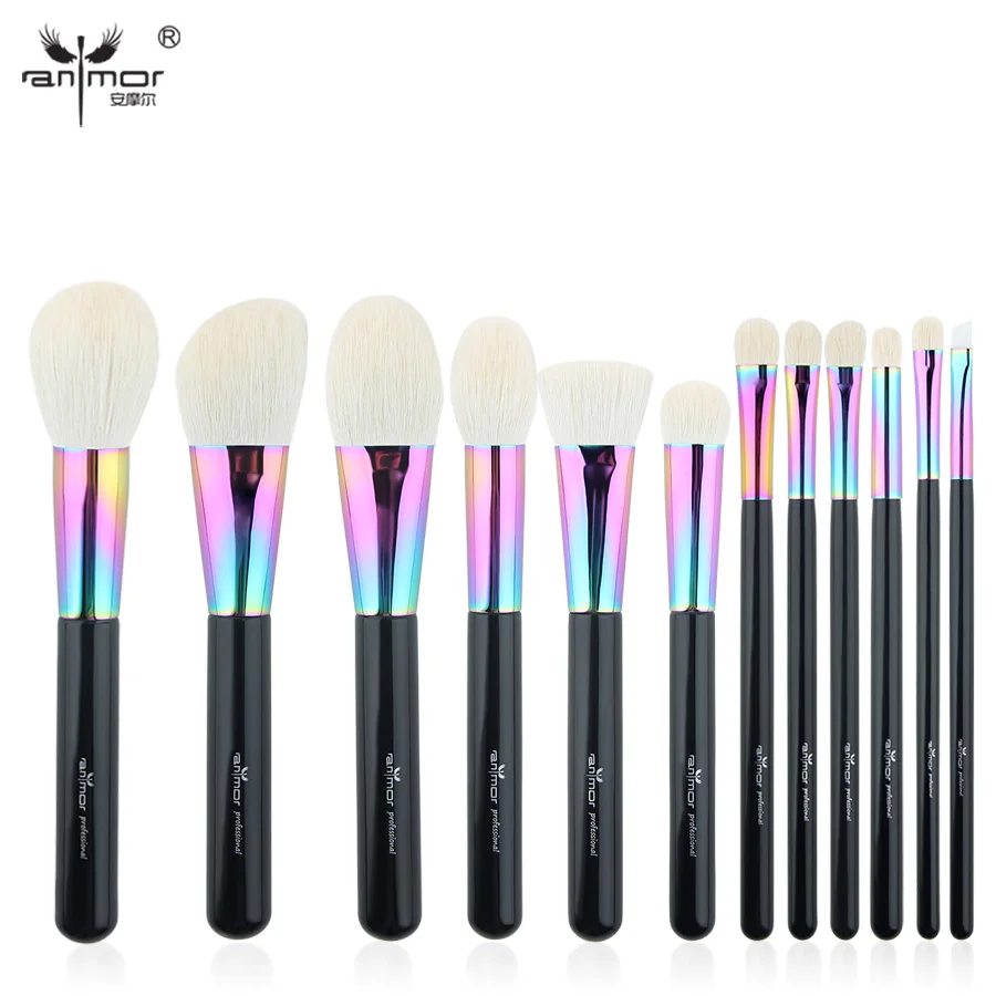 Makeup Brushes Set Anmor 12pcs Goat Hair Foundation Eyebrow Eyeshadow Make Up Brush High Quality Powder Blush Highlighting Brush