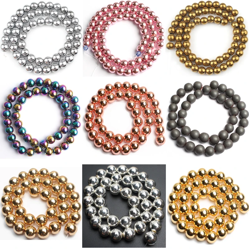 Натуральный гематит розовое золото черный бисер серебряного цвета