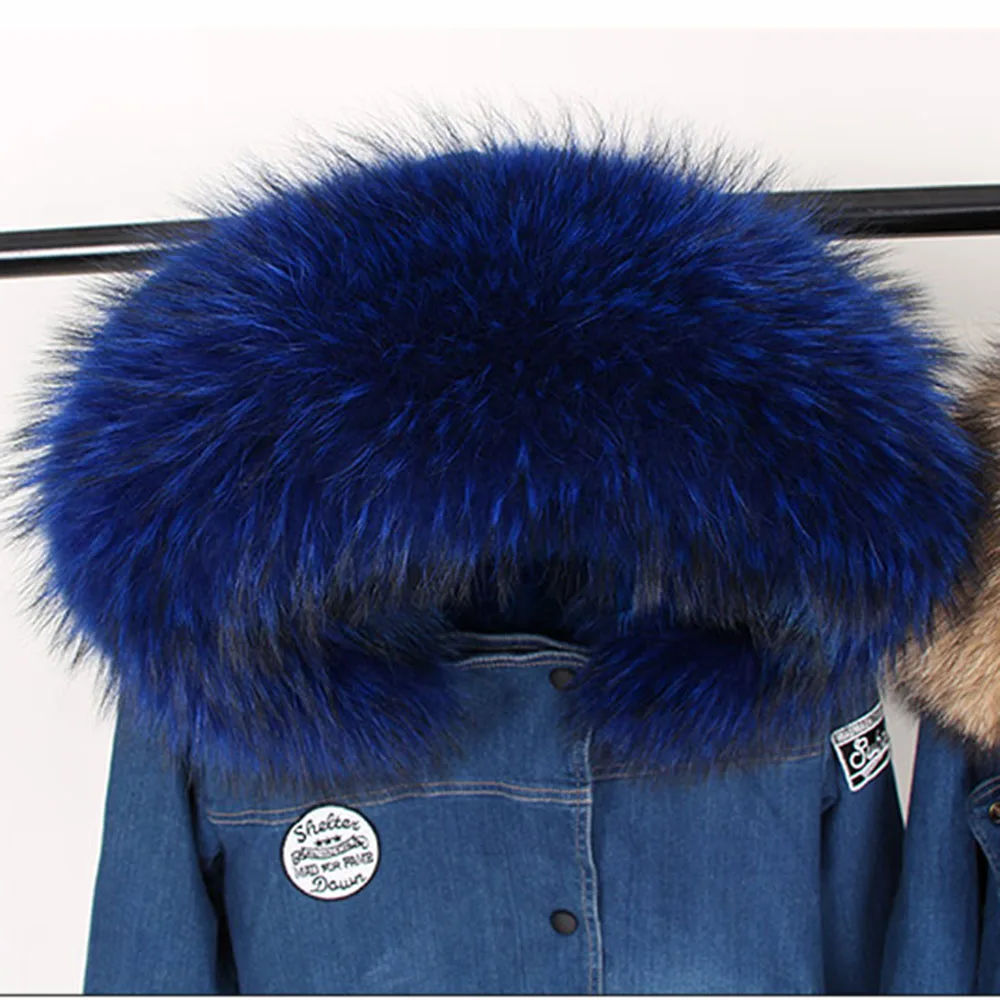 2020 зимняя длинная подкладка из кроличьего меха джинсовая куртка с воротником