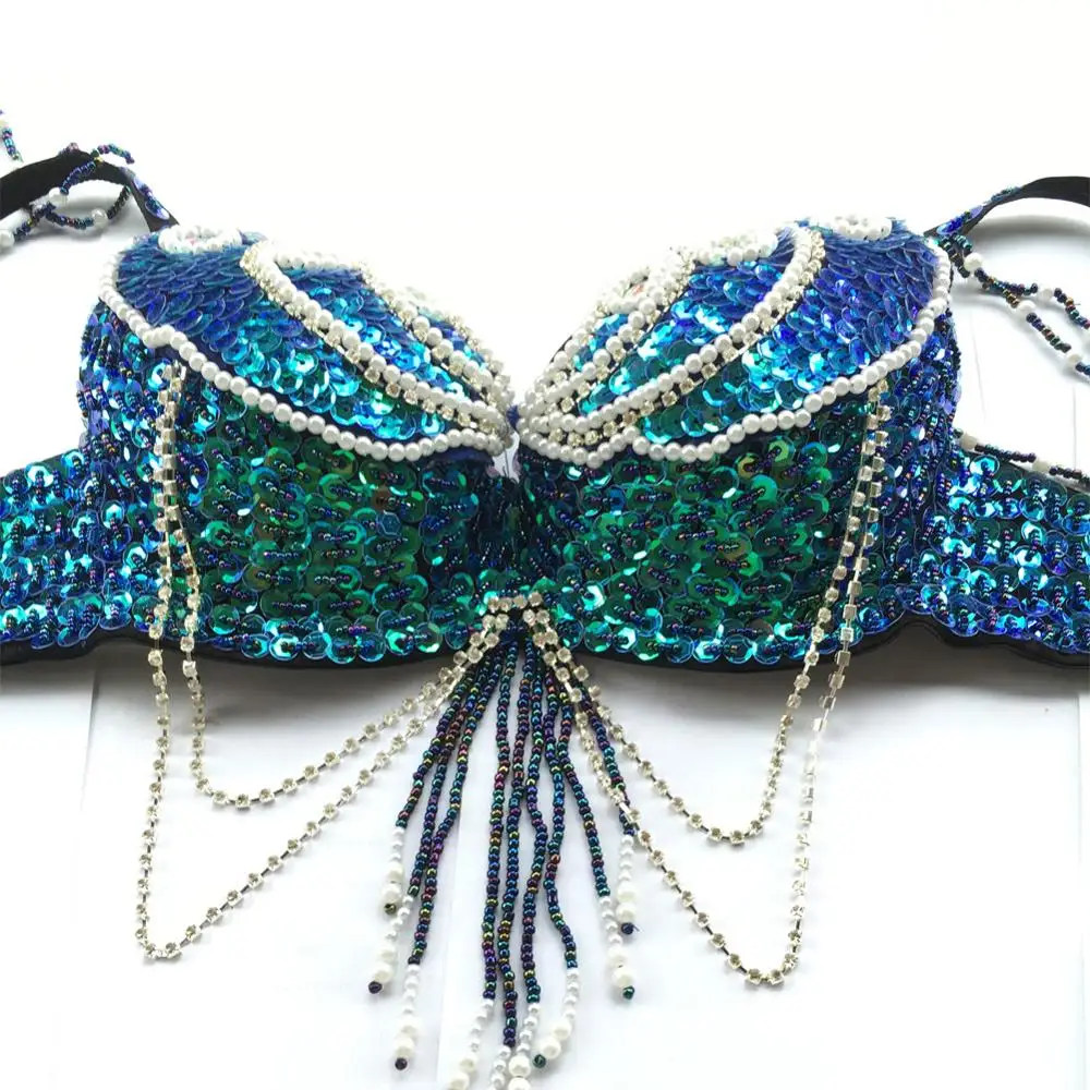 Женский сексуальный топ для танца живота бюстгальтер и пояс с бусинами комплект