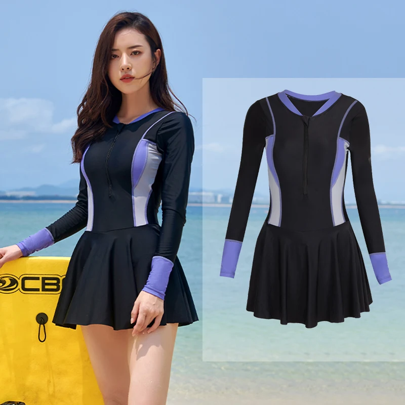 

Sports One-piece Swim Suit Woman Summer Bikini Dress Bandeau Women's Clothing Surf Korea Swimsuit Long Rash Guards Sexy Female