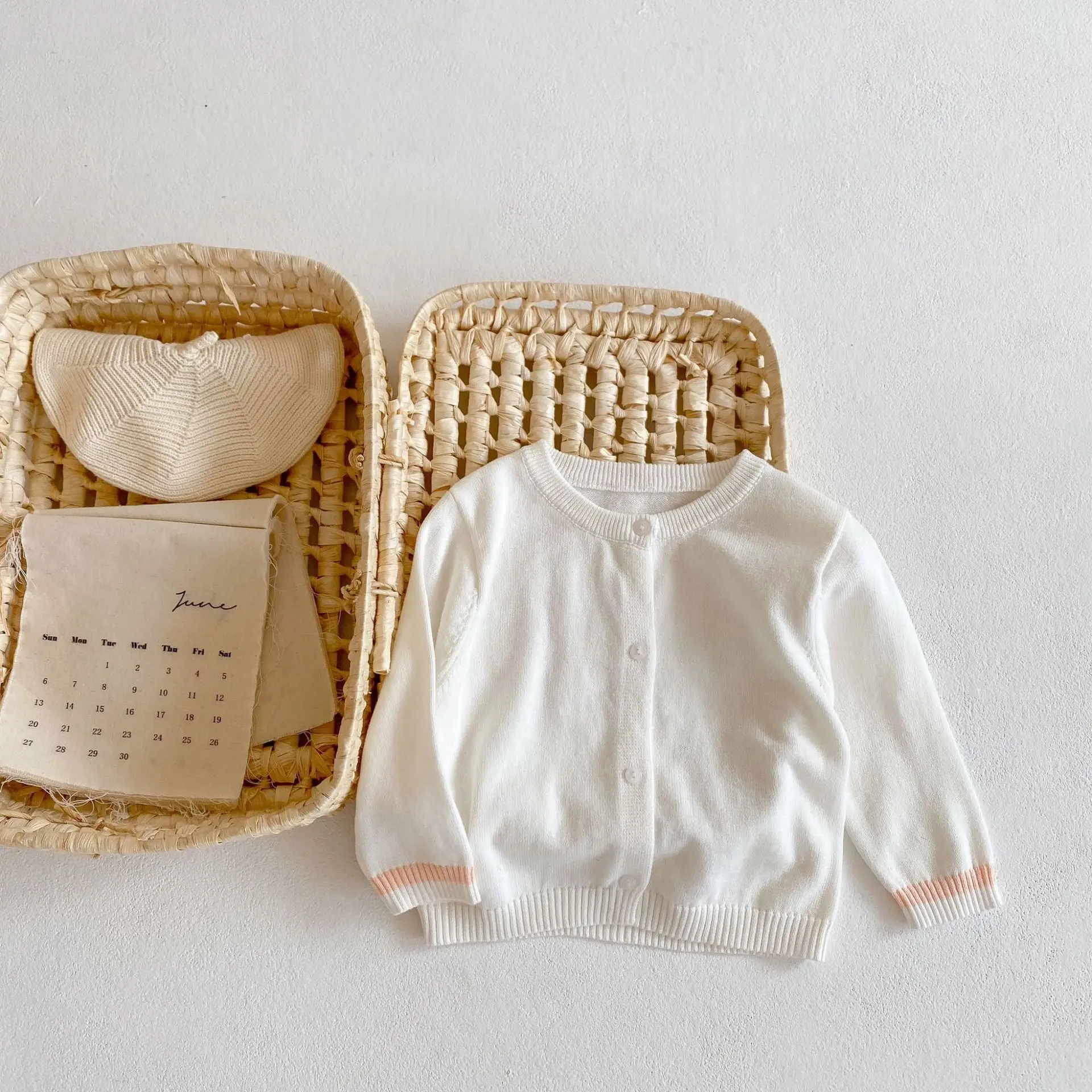 

2022 summer baby round neck long-sleeved cardigan coat pure cotton long-sleeved knitted thin air conditioning sun-proof shirt