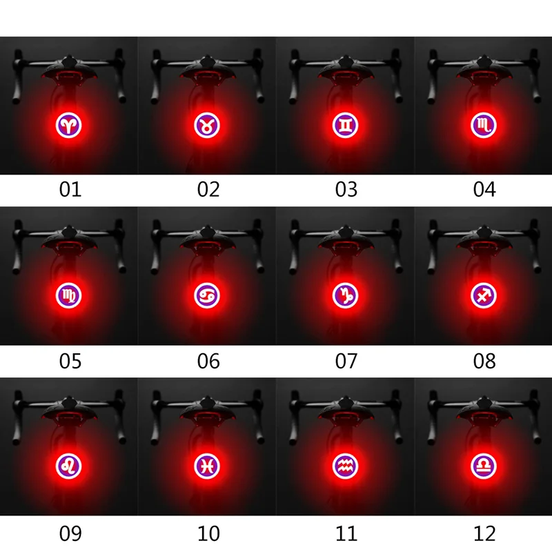

Bicycle Taillight Waterproof USB Chargeable LED Bike Rear Light Twelve Constellations Cycling Tail Light Lamp