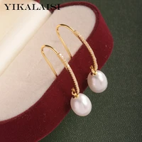 yikalaisi 925 sterling silver earrings jewelry for women 8 9mm drop shape natural freshwater pearl earrings 2021 new wholesales