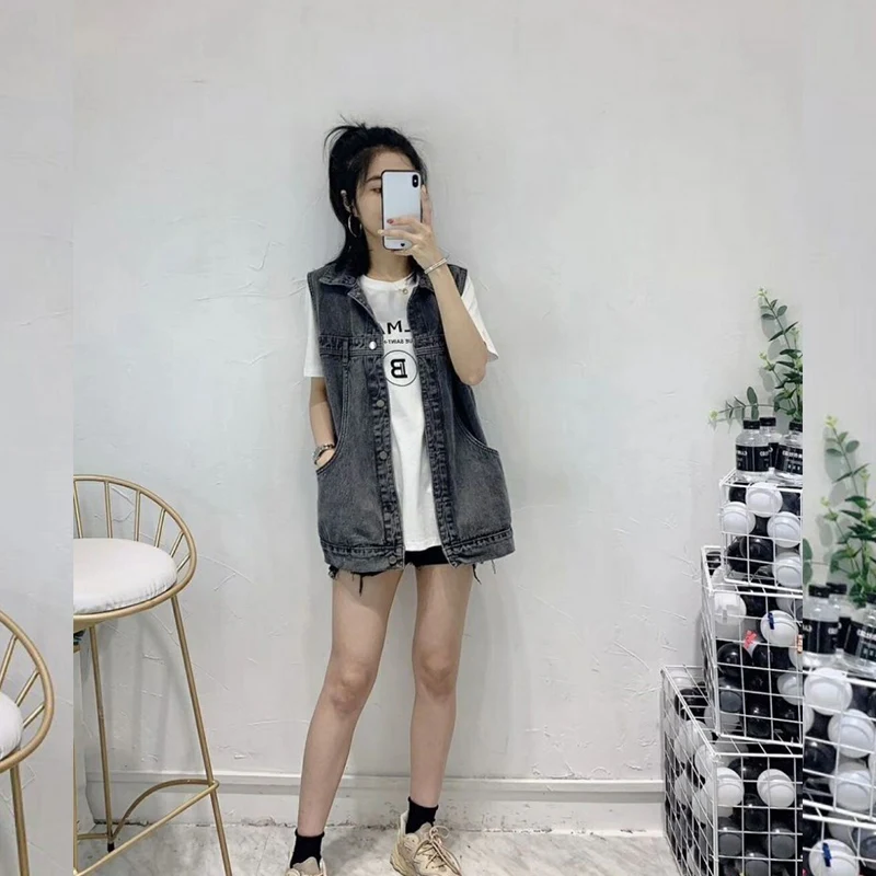 

2021 Spring Autumn S-3XL Denim Vest For Women Korean Style Plus Size Blue Black Sleeveless Jacket Coat WaistCoat Female