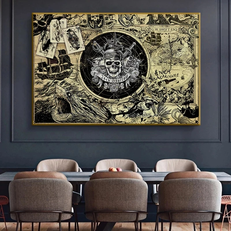 Карта пиратов Карибского моря Мао Кун фотография Череп сокровищ плакат печать