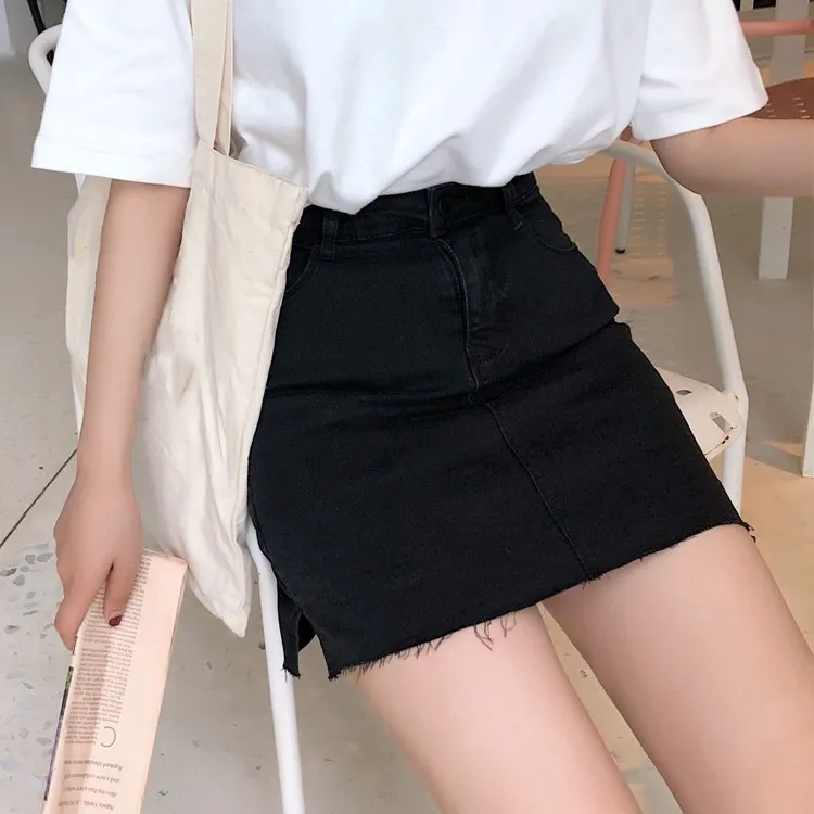 Весенне летняя синяя черная Повседневная джинсовая мини юбка с карманами