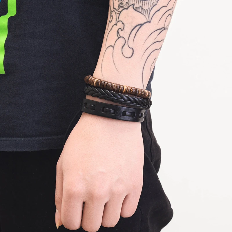 3 шт./компл. модный мужской кожаный браслет в стиле панк плетеный на запястье