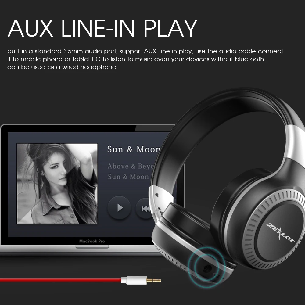 ZEALOT B19 Bluetooth наушники беспроводная гарнитура Накладные FM радио Micro SD карта MP3 с