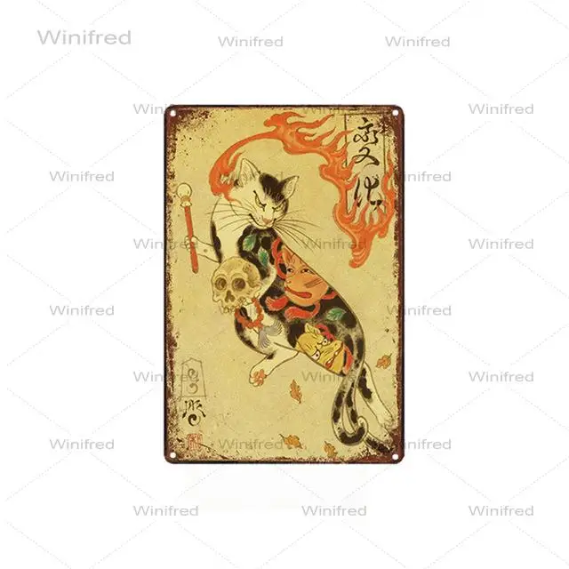 Милый Кот в японском стиле аниме фотографии винтажный жестяной знак